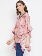The Kaftan Company Tops Exotic Floral Pink Kaftan Top with Hand Embroidery