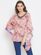 The Kaftan Company Tops Exotic Floral Pink Kaftan Top with Hand Embroidery