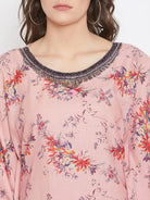 The Kaftan Company Tops Exotic Floral Pink Kaftan Top with Hand Embroidery