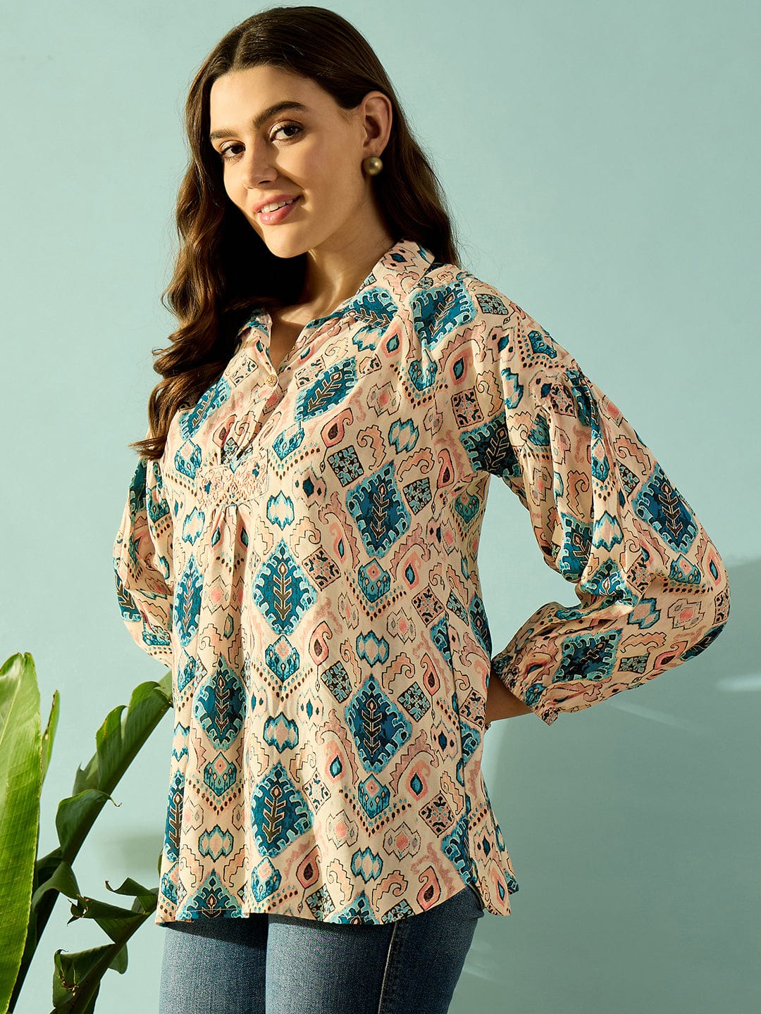 The Kaftan Company Tops Geometric Fusion Embroidered Top