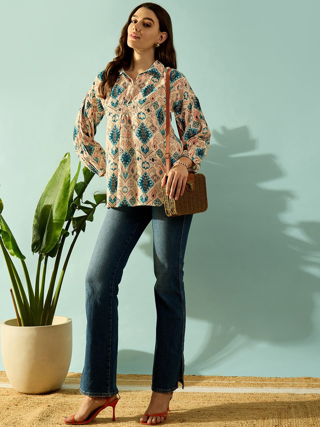 The Kaftan Company Tops Geometric Fusion Embroidered Top