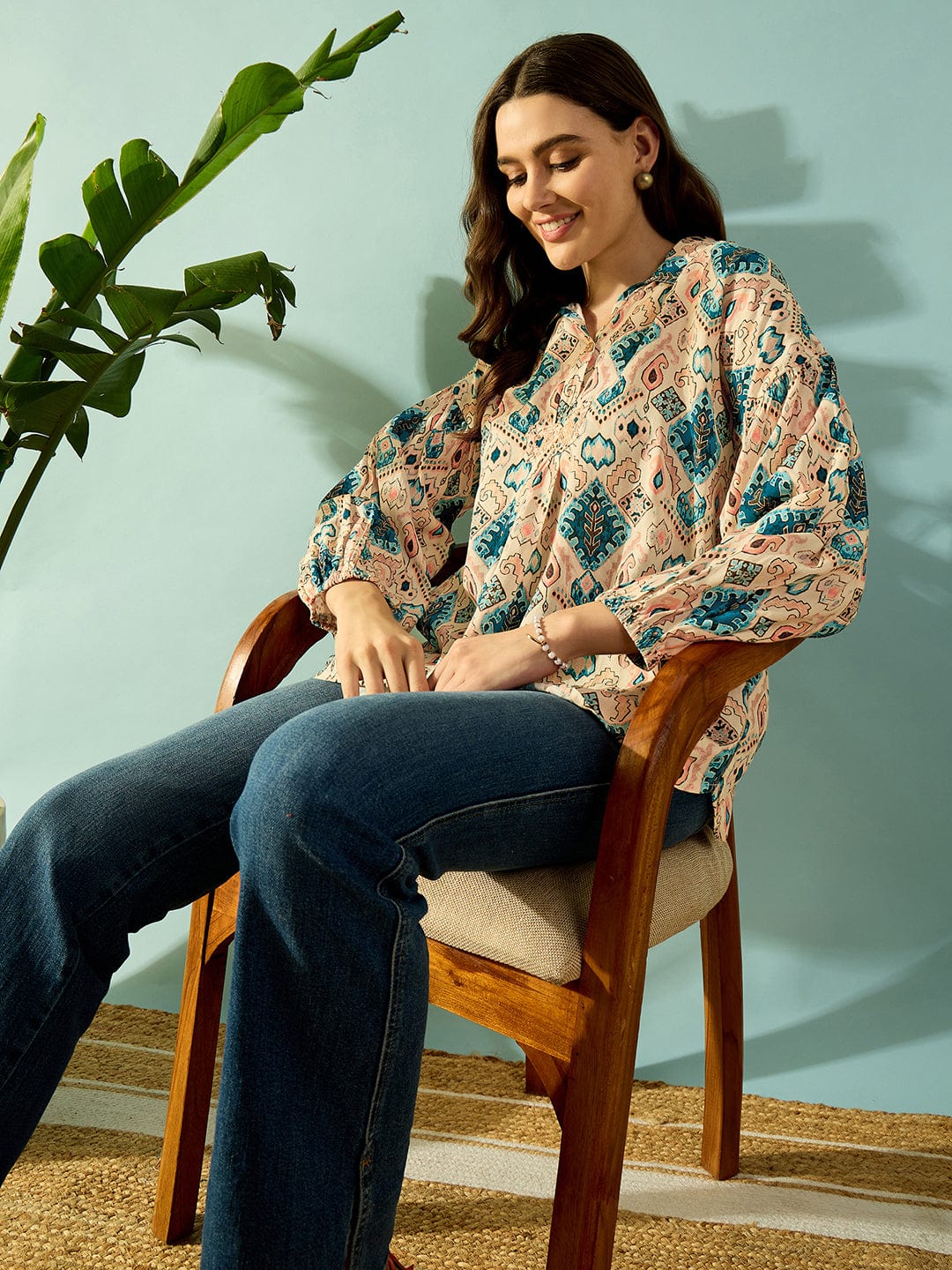 The Kaftan Company Tops Geometric Fusion Embroidered Top