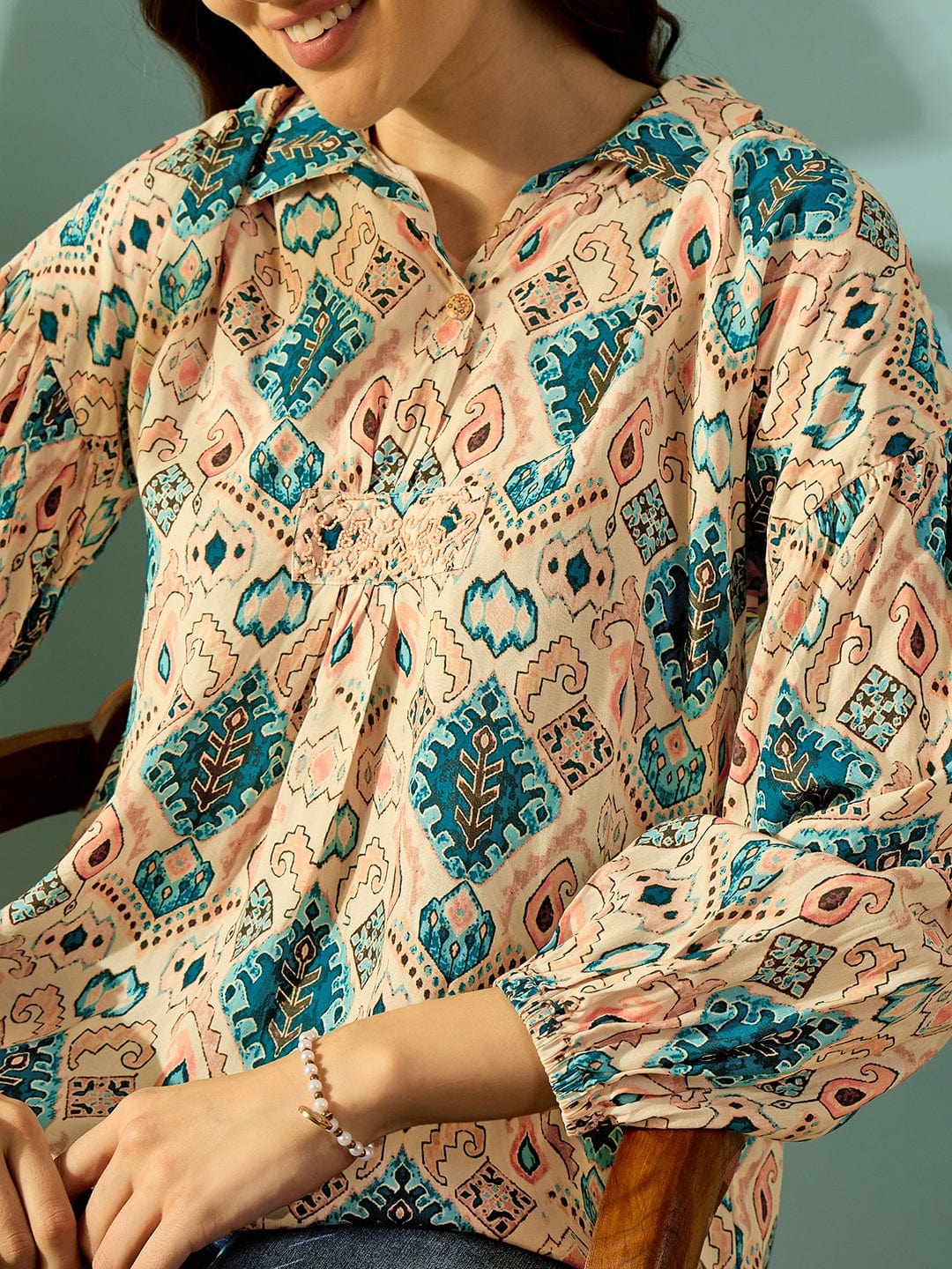 The Kaftan Company Tops Geometric Fusion Embroidered Top