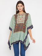 The Kaftan Company Tops Green And Blue Floral Printed Kaftan Top