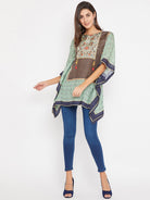 The Kaftan Company Tops Green And Blue Floral Printed Kaftan Top