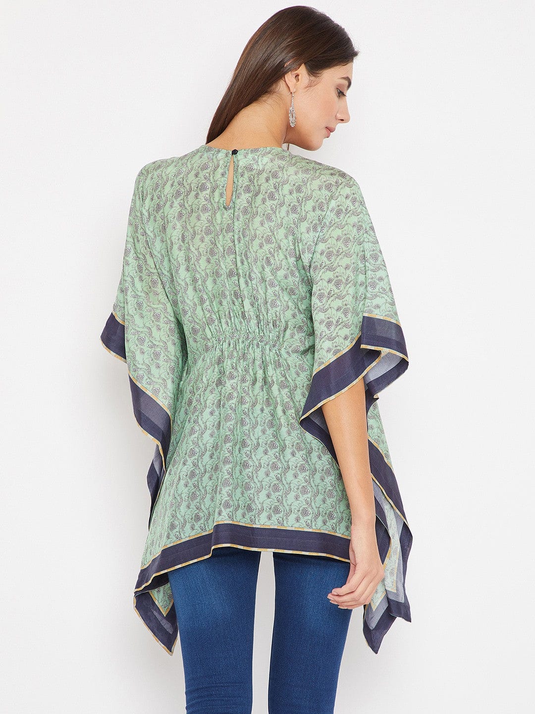 The Kaftan Company Tops Green And Blue Floral Printed Kaftan Top