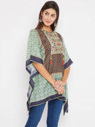 The Kaftan Company Tops Green And Blue Floral Printed Kaftan Top