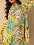 The Kaftan Company Tops Green and Yellow Scarf Print Asymmetrical Top