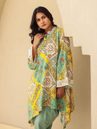 The Kaftan Company Tops Green and Yellow Scarf Print Asymmetrical Top