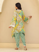 The Kaftan Company Tops Green and Yellow Scarf Print Asymmetrical Top