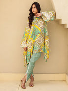 The Kaftan Company Tops Green and Yellow Scarf Print Asymmetrical Top