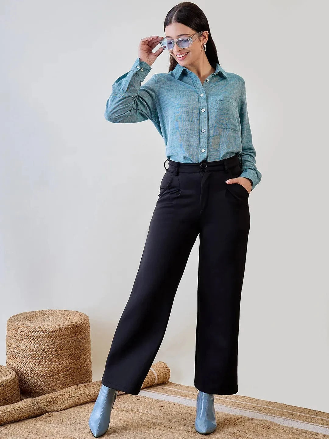 The Kaftan Company Tops Green / S Soft Linen Boyfriend Shirt