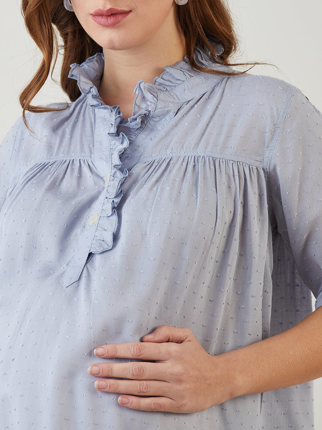 The Kaftan Company Tops Grey Modal Dobby Ruffle Nursing Top