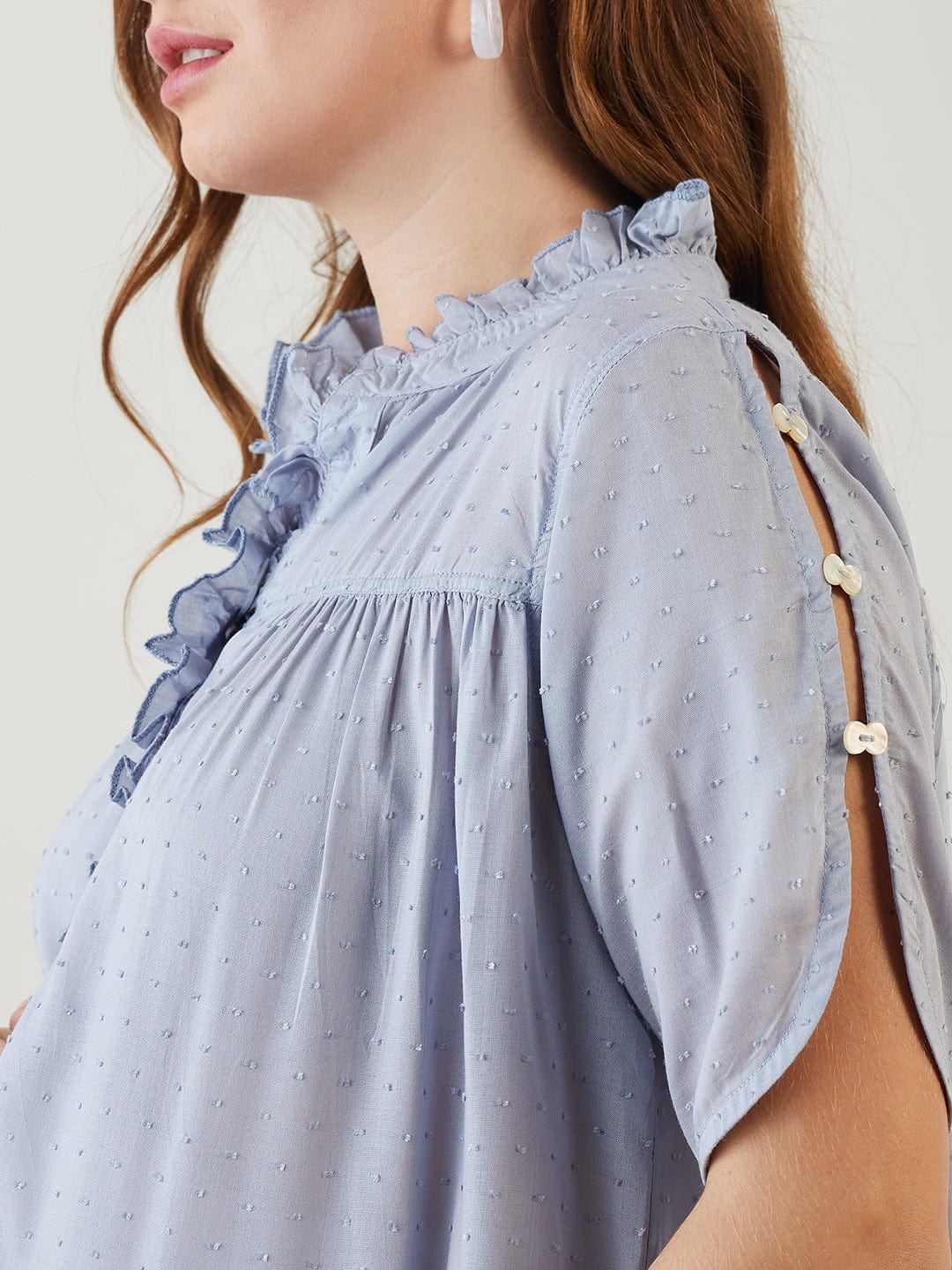 The Kaftan Company Tops Grey Modal Dobby Ruffle Nursing Top