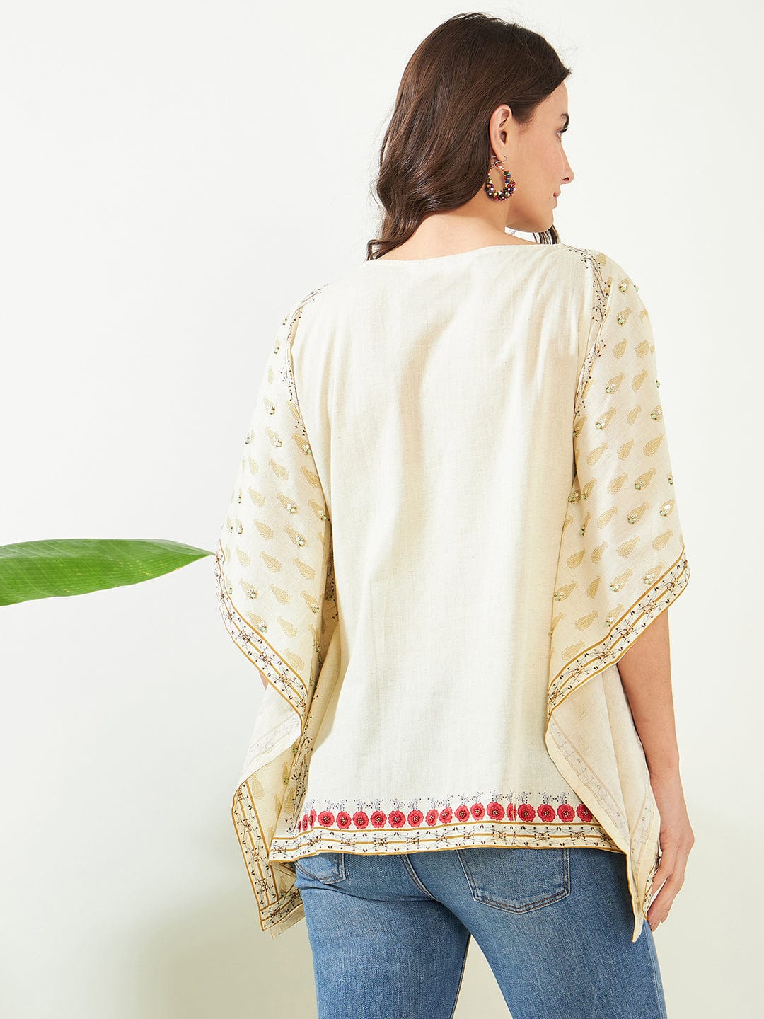 The Kaftan Company Tops Ivory Blossom Artistic Hand Embroidered Kaftan Top