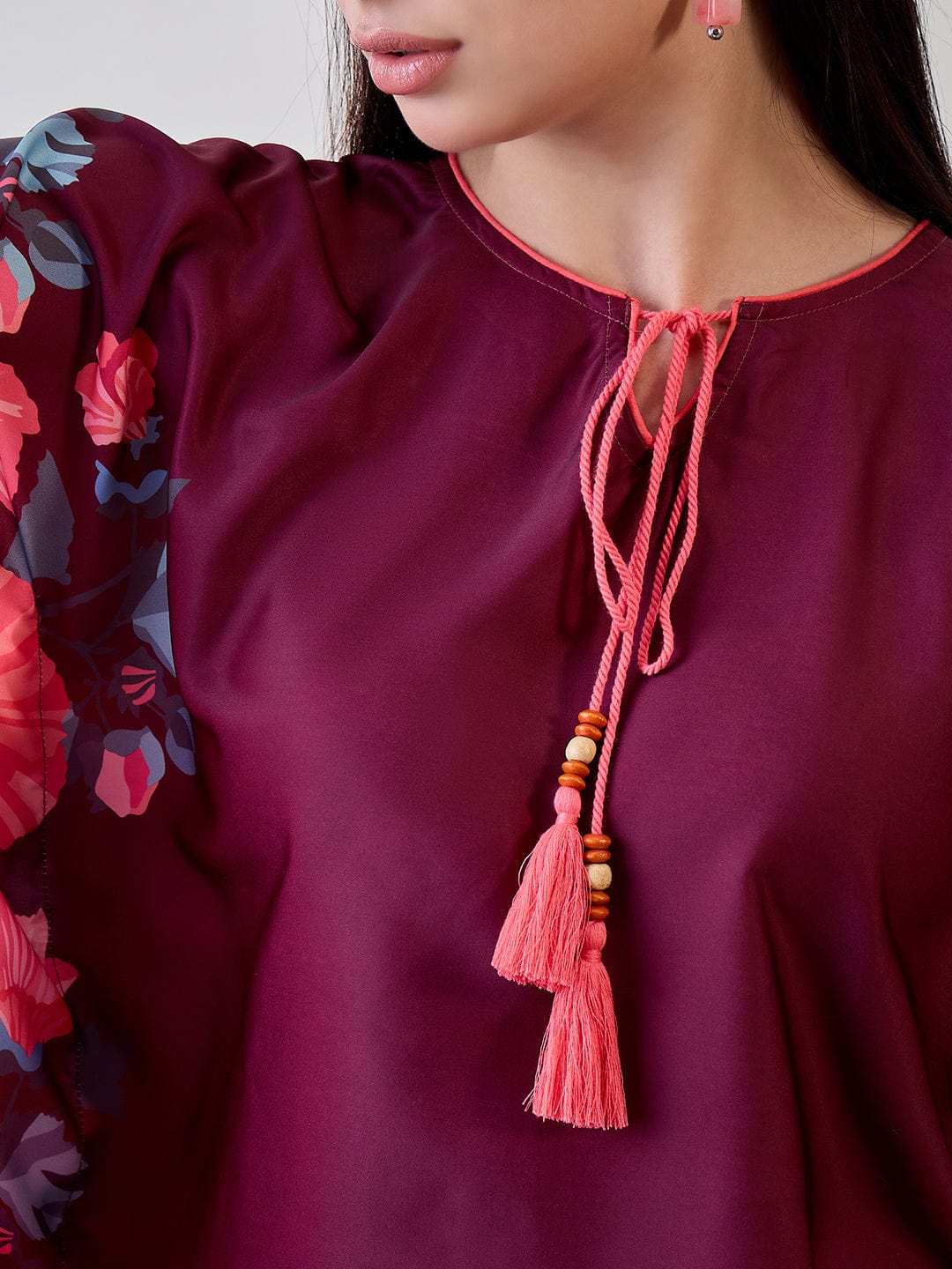 The Kaftan Company Tops Maroon Floral Kaftan Crop Top