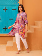The Kaftan Company Tops Multi-Color Printed Natural Crepe Asymmetric Tunic Top