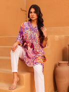 The Kaftan Company Tops Multi-Color Printed Natural Crepe Asymmetric Tunic Top