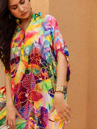 The Kaftan Company Tops Multi-Color Printed Natural Crepe Kaftan Tunic Top