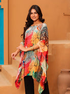 The Kaftan Company Tops Multi-Color Printed Natural Crepe Tunic Top with Keyhole Neck