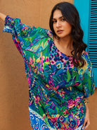 The Kaftan Company Tops Multi-Color Tropical Printed Natural Crepe Tunic Top