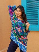 The Kaftan Company Tops Multi-Color Tropical Printed Natural Crepe Tunic Top