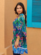 The Kaftan Company Tops Multi-Color Tropical Printed Natural Crepe Tunic Top