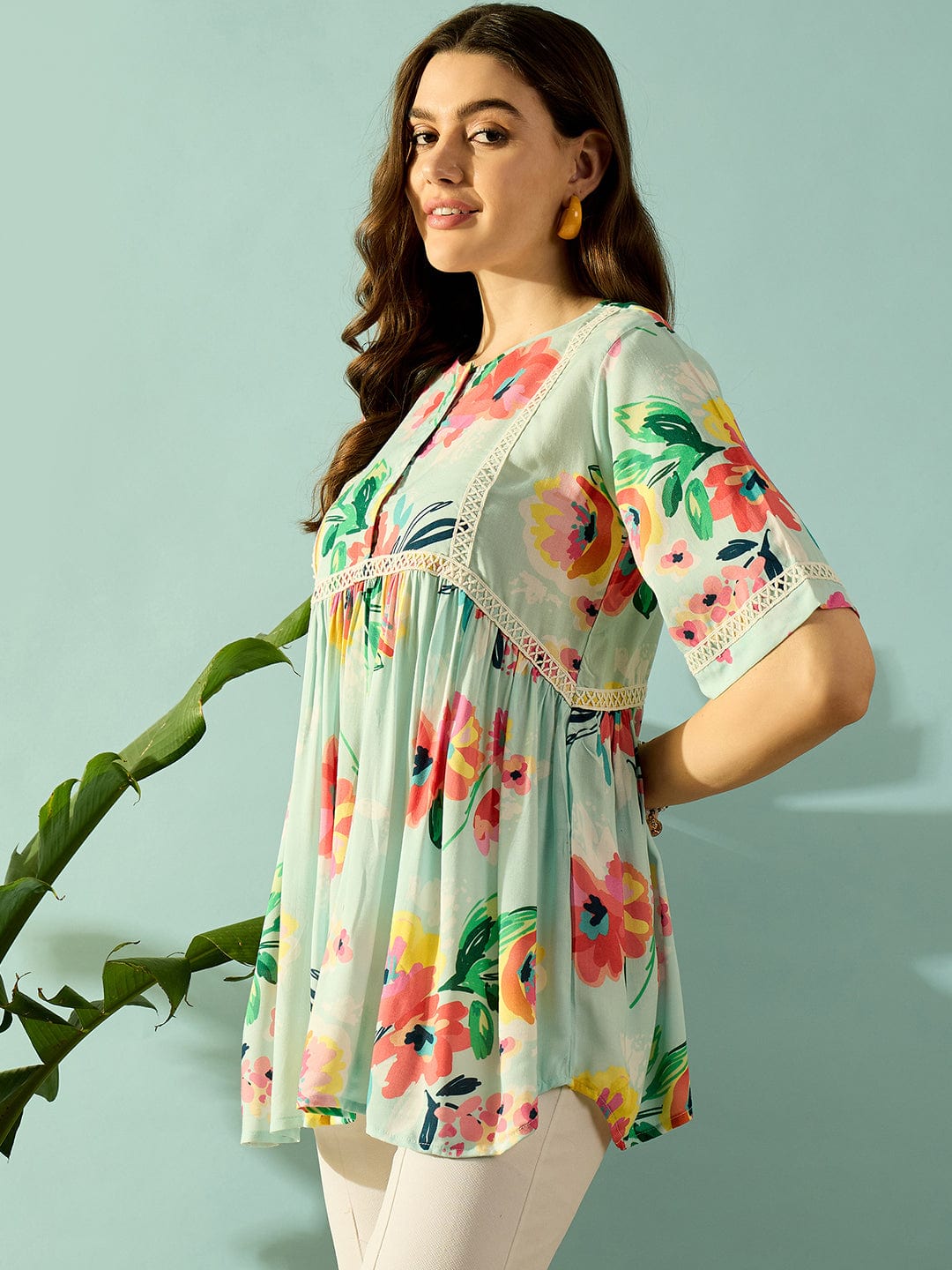 The Kaftan Company Tops Multi Coloured Floral Blossom Day Wear Top