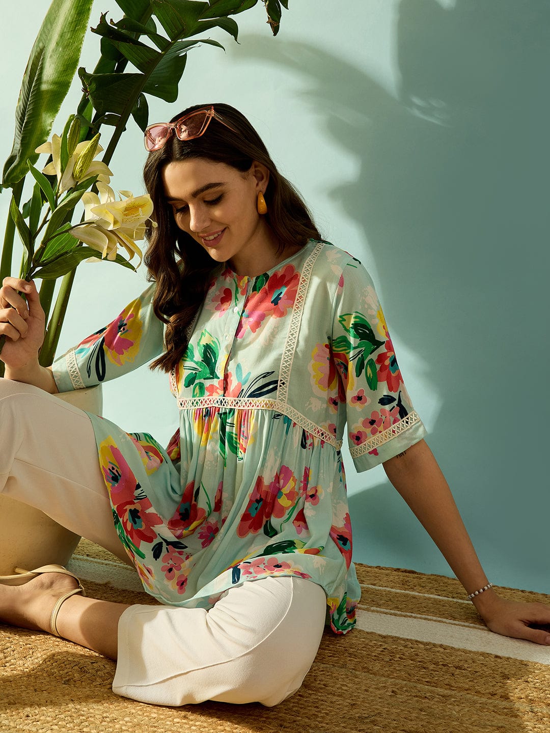 The Kaftan Company Tops Multi Coloured Floral Blossom Day Wear Top