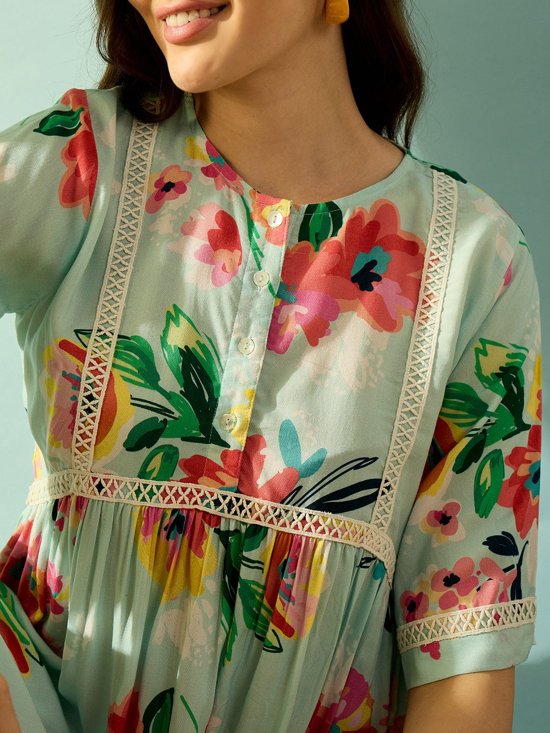 The Kaftan Company Tops Multi Coloured Floral Blossom Day Wear Top