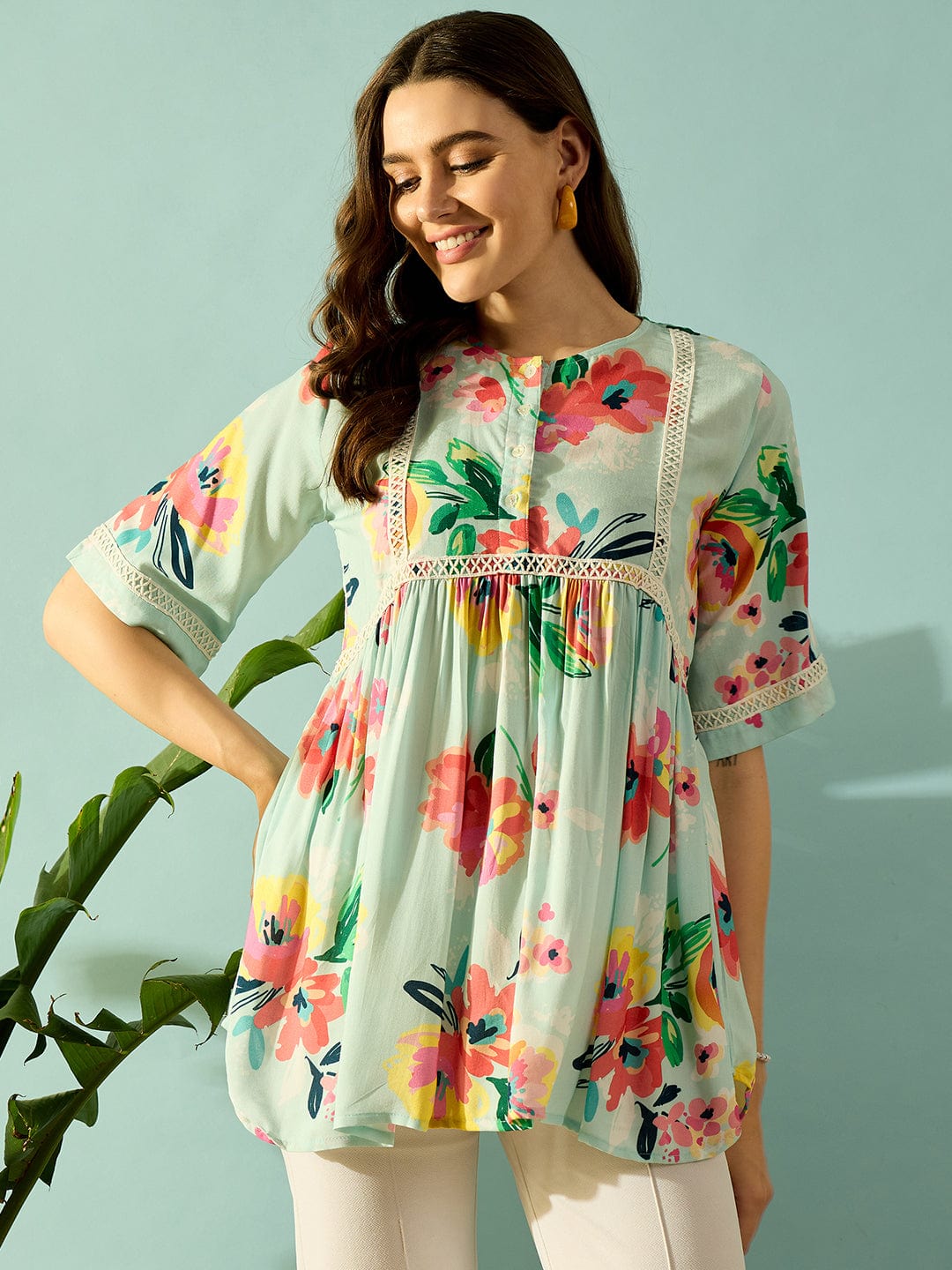 The Kaftan Company Tops Multi Coloured Floral Blossom Day Wear Top