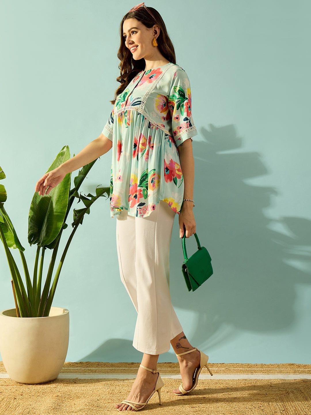 The Kaftan Company Tops Multi Coloured Floral Blossom Day Wear Top