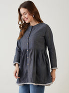The Kaftan Company Tops Navy Blue Button Down Denim Top
