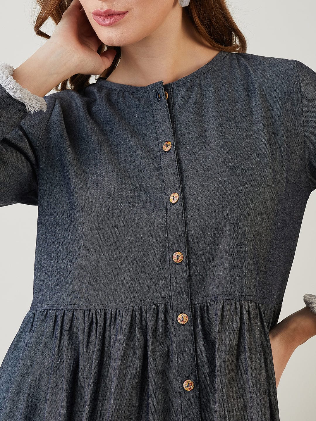 The Kaftan Company Tops Navy Blue Button Down Denim Top