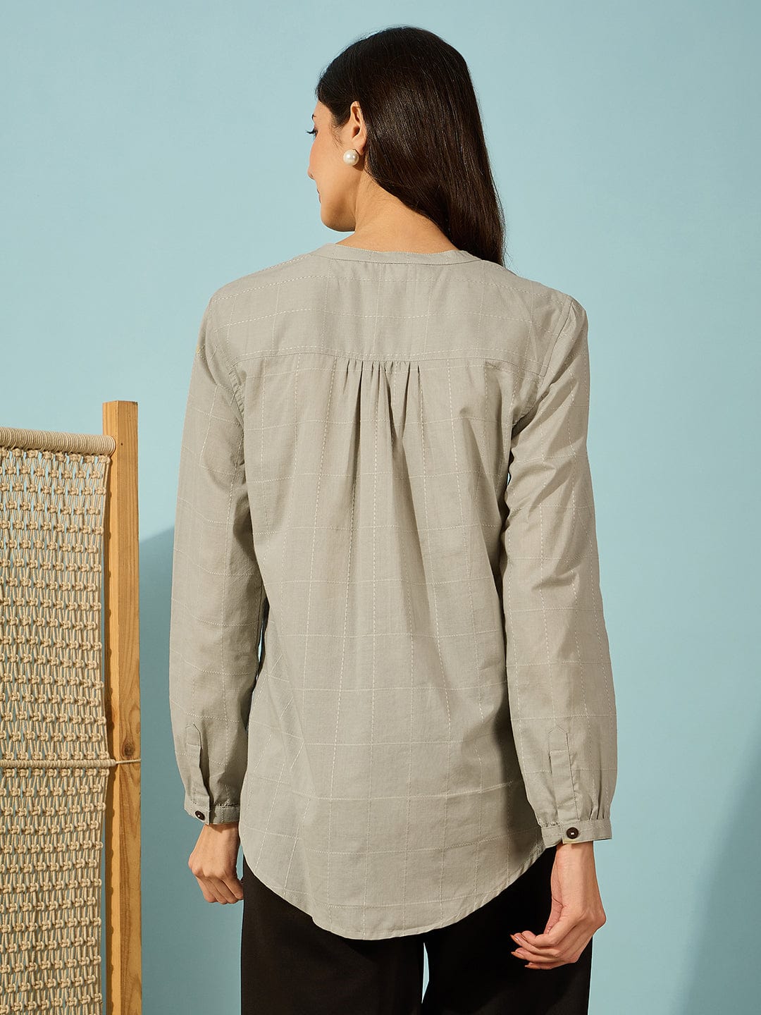 The Kaftan Company Tops Olive Green Cotton Shirt with Tiger Embroidery
