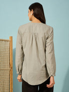 The Kaftan Company Tops Olive Green Cotton Shirt with Tiger Embroidery