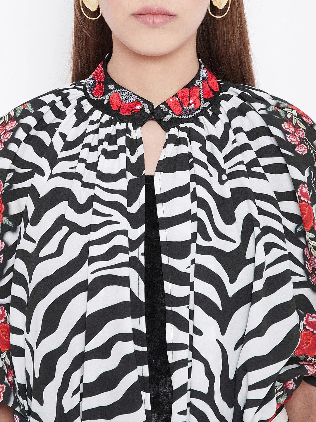 The Kaftan Company Tops ONESIZE Animal Print Embroidered Kaftan Shrug - (Clearance - Final Sale)