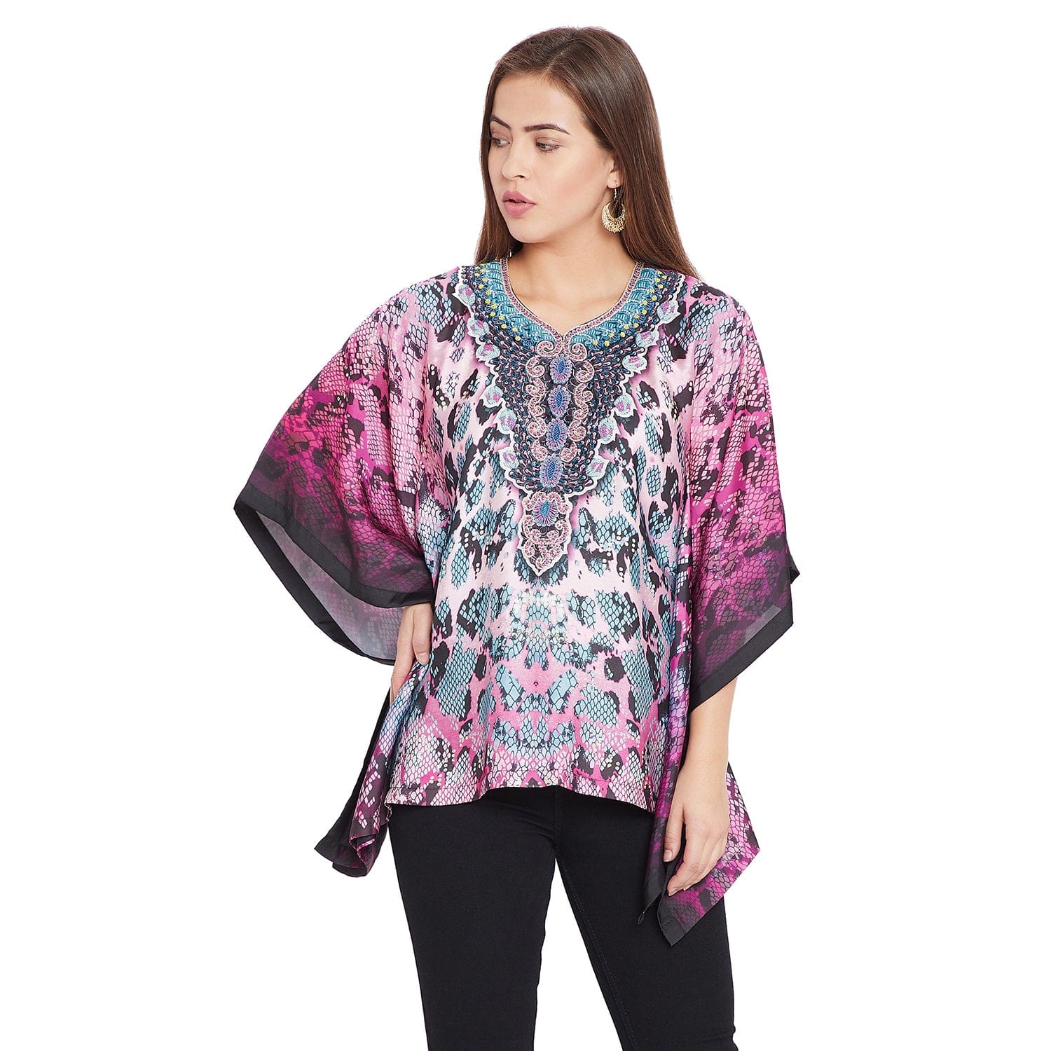 The Kaftan Company Tops Pink Camouflage Top With Embroidered Neckline - (Clearance - Final Sale)