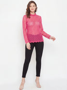 The Kaftan Company Tops Pink Circular Lace Top with Ruffle Neck and Cuffs
