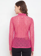 The Kaftan Company Tops Pink Circular Lace Top with Ruffle Neck and Cuffs
