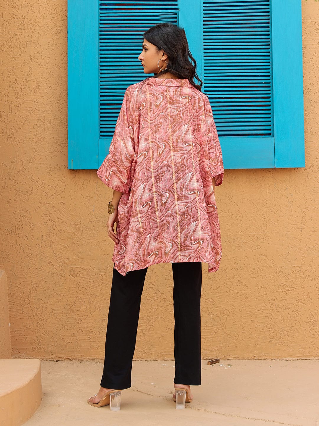 The Kaftan Company Tops Pink Marble Print Oversized Polyester Top