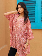 The Kaftan Company Tops Pink Marble Print Oversized Polyester Top