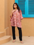 The Kaftan Company Tops Pink Marble Print Oversized Polyester Top