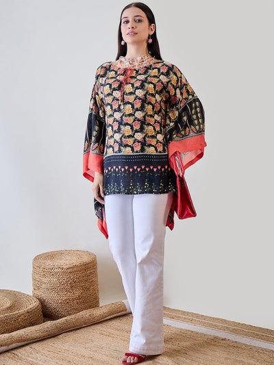 The Kaftan Company Tops Rose Floral Viscose Kaftan Crop Top