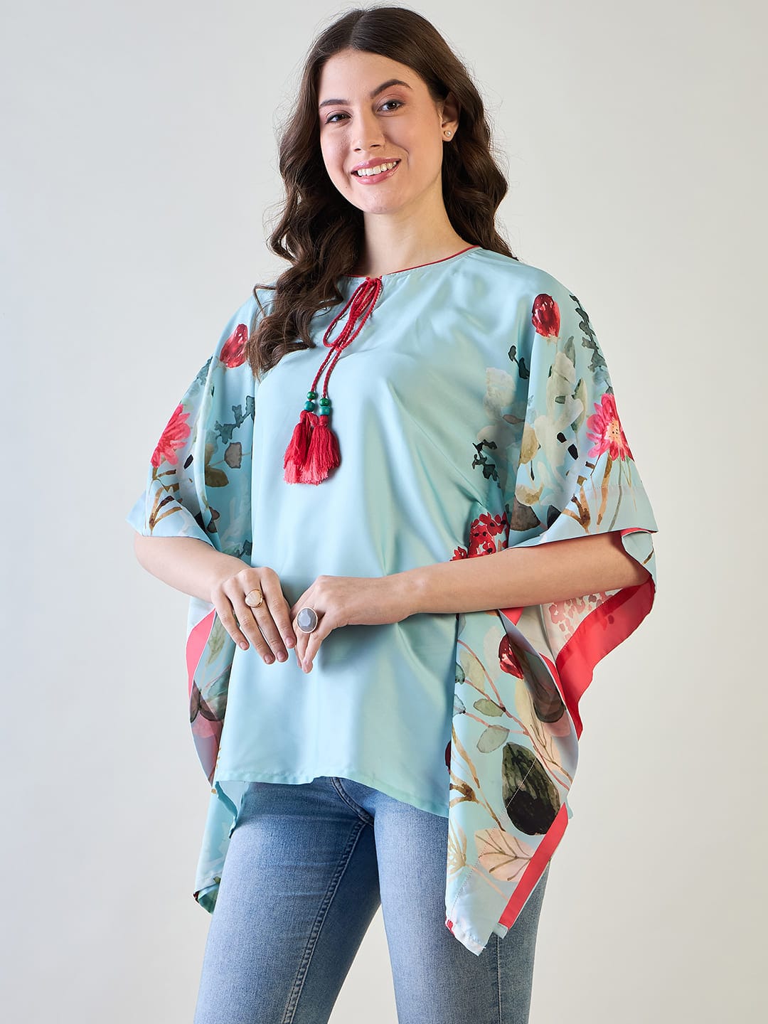 The Kaftan Company Tops Sky Blue Floral Kaftan Top