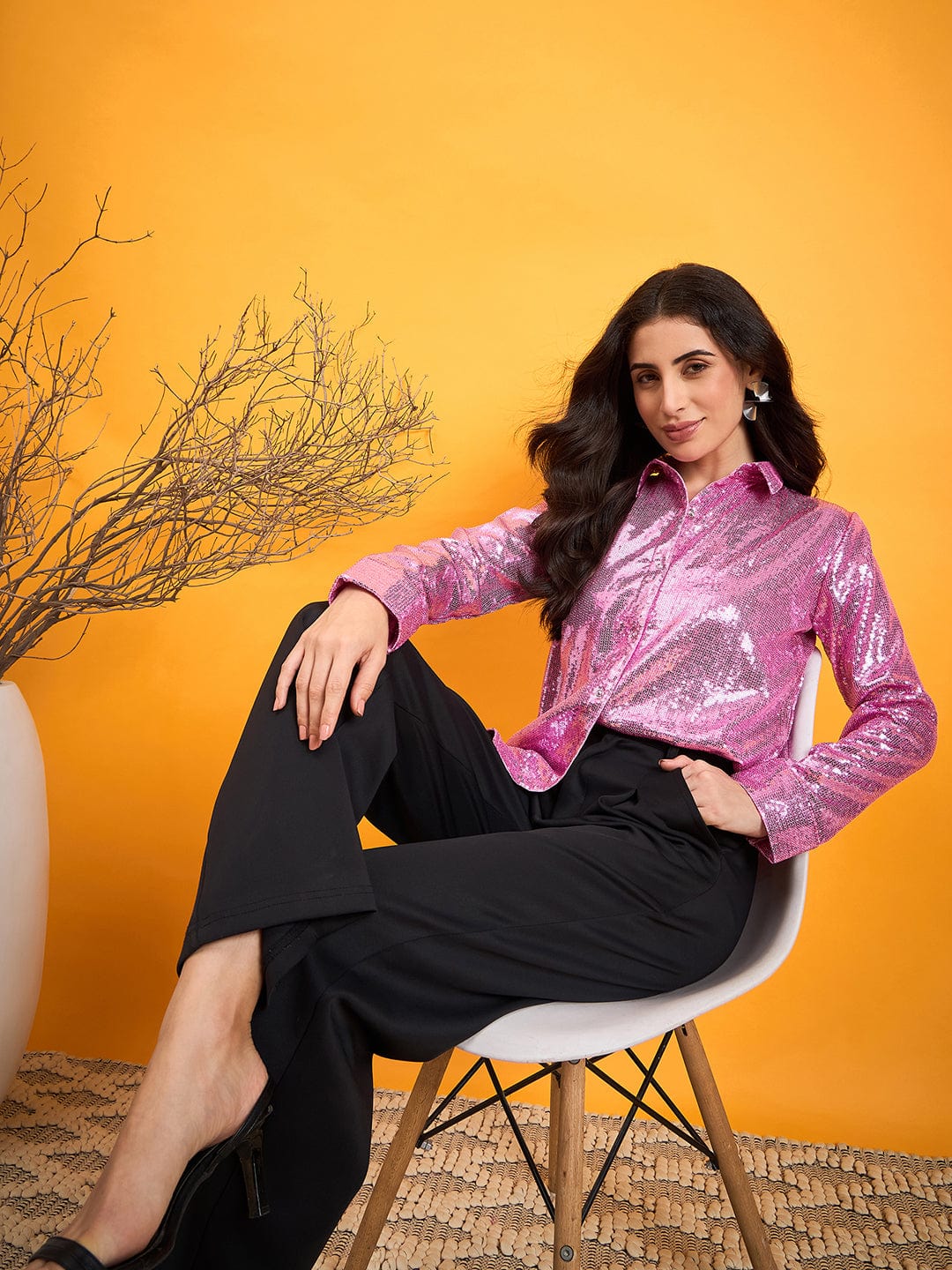 The Kaftan Company Tops Sparkling Pink Sequined Shirt