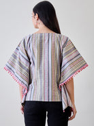 The Kaftan Company Tops Striped Cotton Crop Top Kaftan with Pompom Tassels