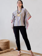 The Kaftan Company Tops Striped Cotton Pink / S Striped Cotton Crop Top Kaftan with Pompom Tassels
