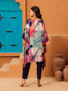 The Kaftan Company Tops Watercolor Floral Kaftan Tunic Top with Ethnic Border