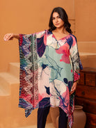 The Kaftan Company Tops Watercolor Floral Kaftan Tunic Top with Ethnic Border